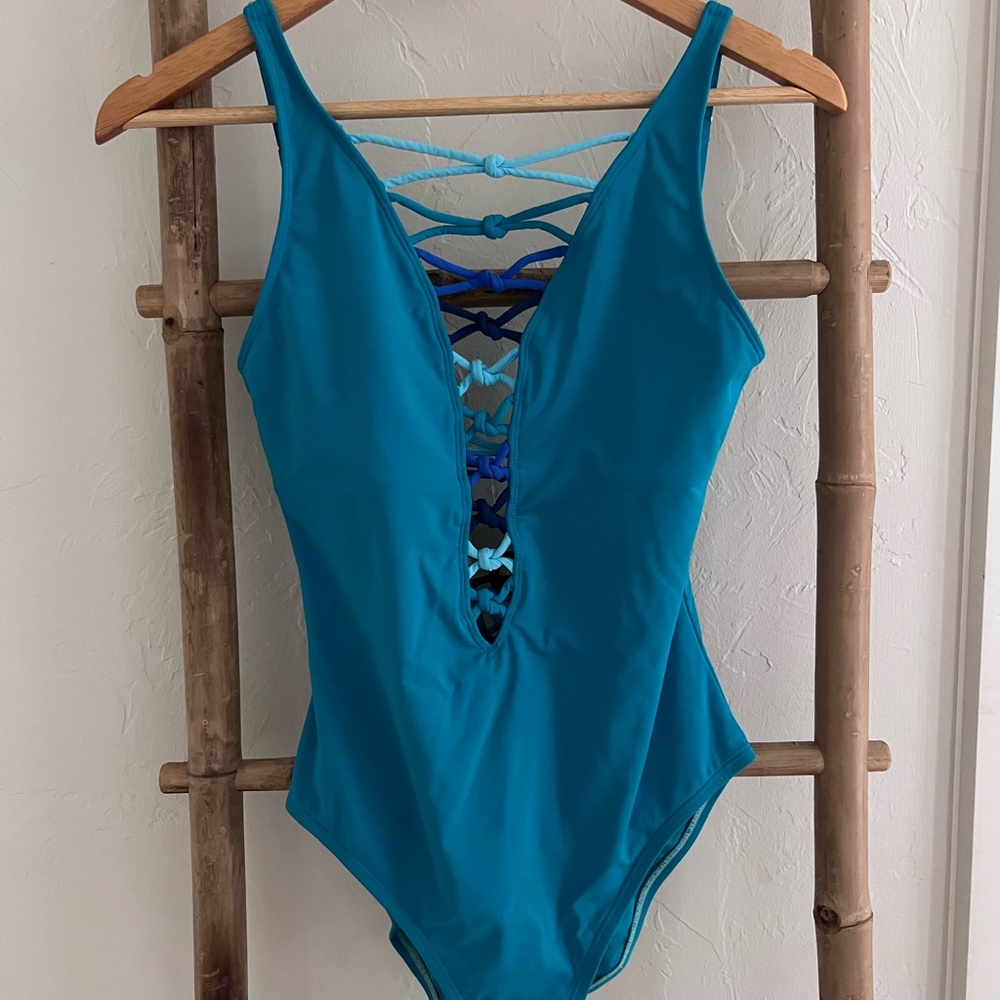 Bleu Rod Beattie Aqua Swimsuit with Strappy Back
